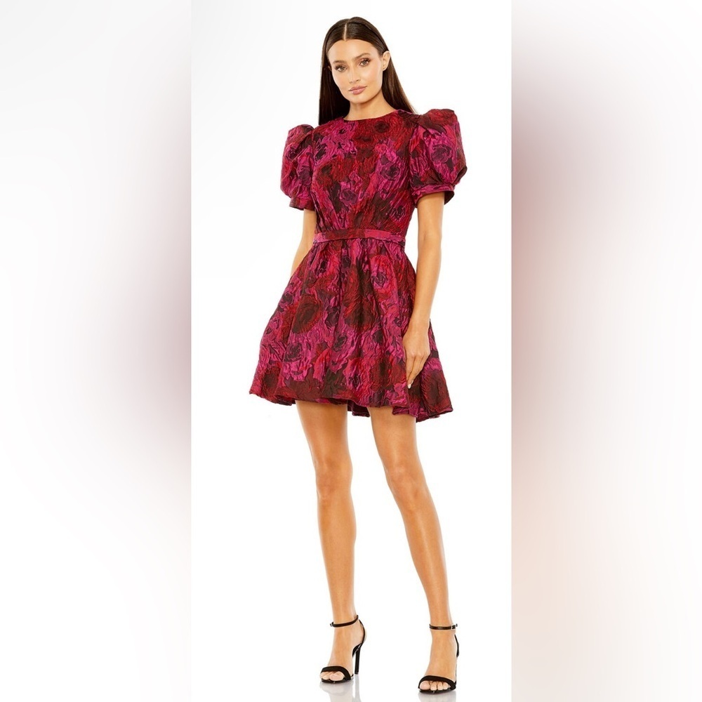 Mac Duggal 27475 Nwt Puff Sleeve Brocade Dress
